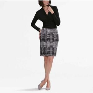 MM LaFleur Skirt Womens 10 Black Noho Scratch Plaid Pencil Classic Modest Zip Up